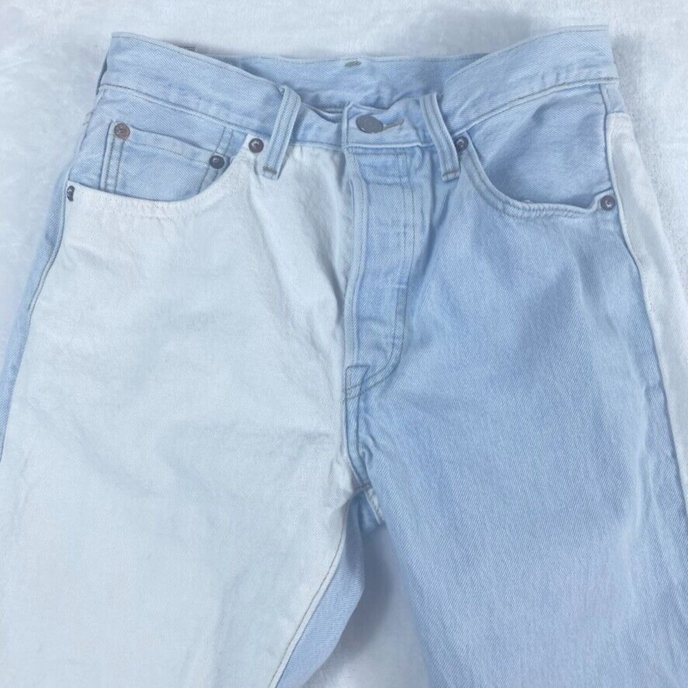 Levi's 501 Jeans Women Sz 27 Colorblock Button Fly Unique Ankle Raw Hem - Picture 3 of 16